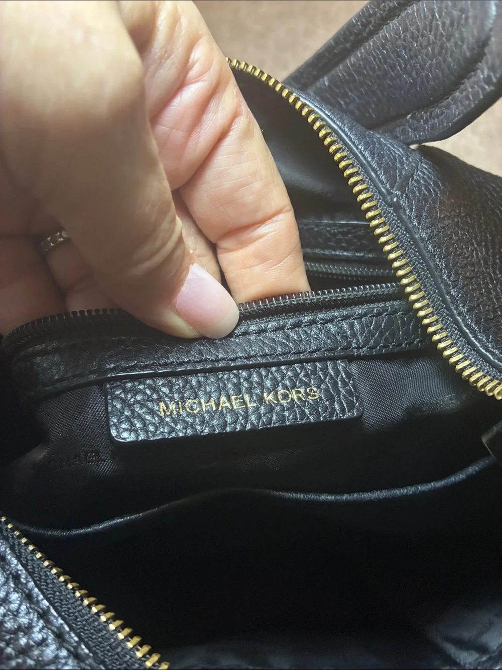 Michael Kors Black Pebbled Leather Shoulder Hobo with Gold MK Charm